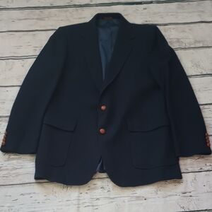 Imperial Hagger Blue Wool Leather Button Blazer 42 L